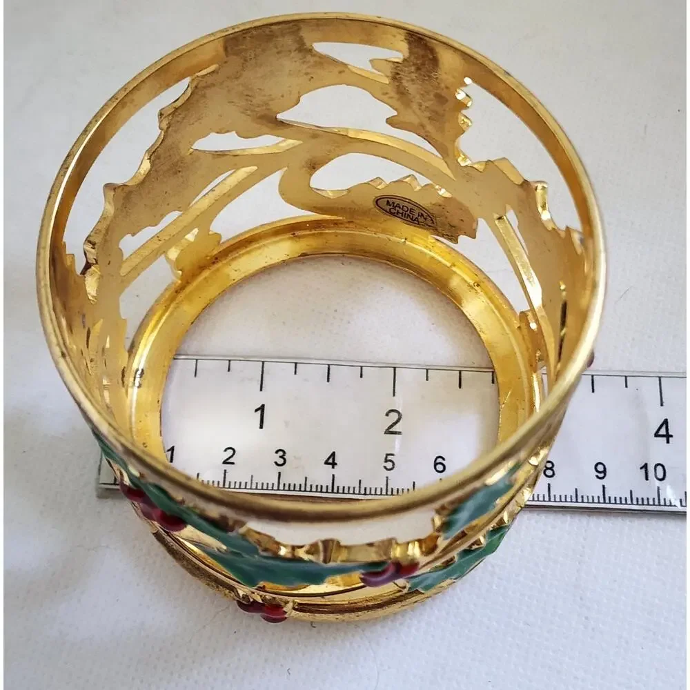 Lenox Holiday Gold Votive Candle Holder Holly Berries Christmas NO Glass Insert